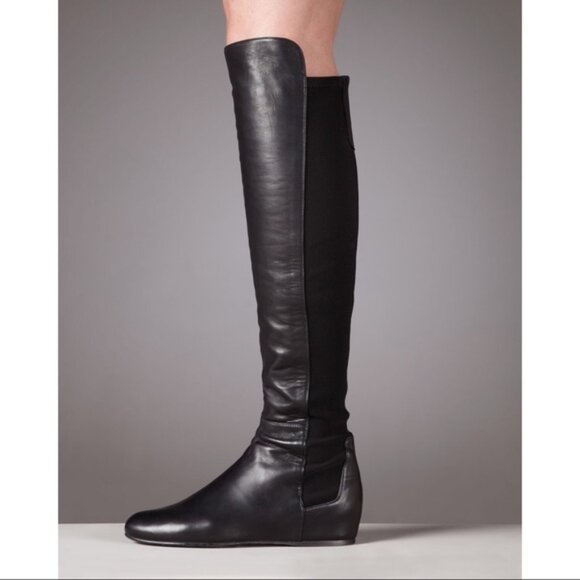 Stuart Weitzman Hidden Wedge Knee High Boots – Black Leather – Size 7.5 - Picture 1 of 11